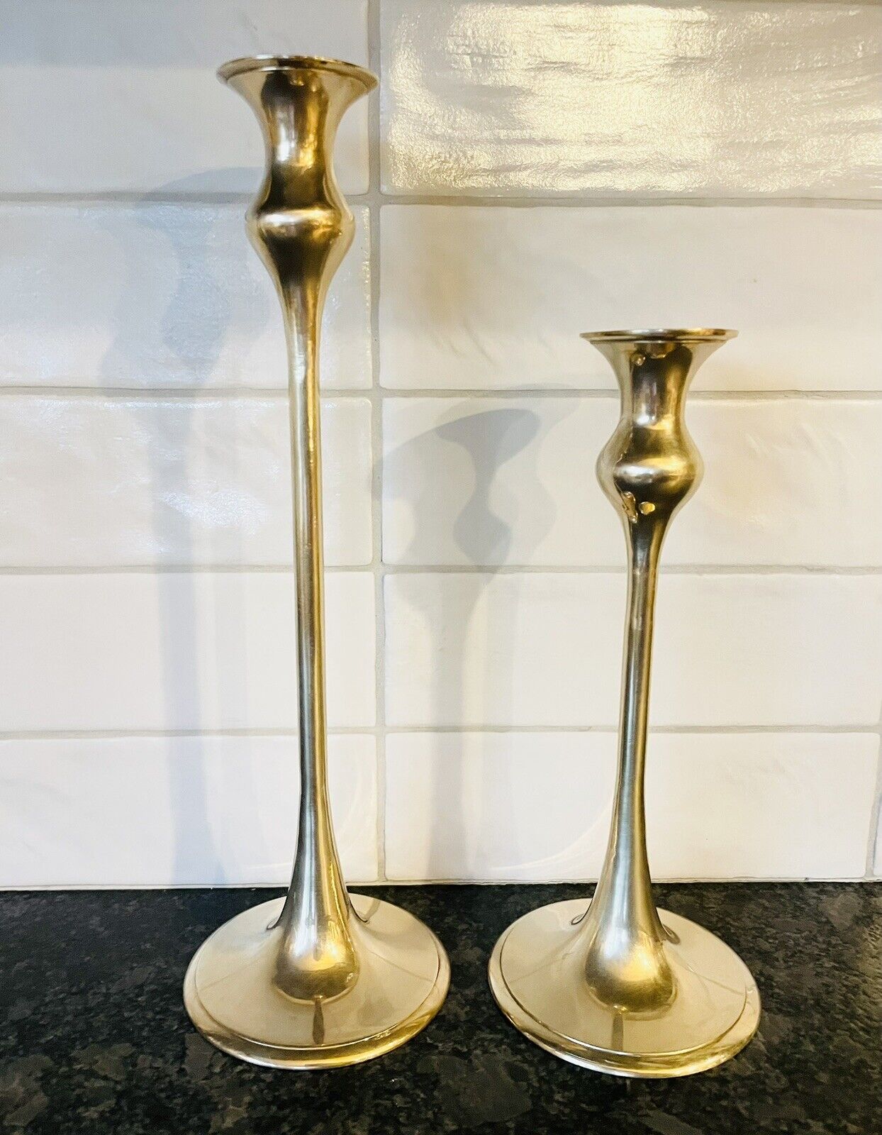 Vintage Pair of 12’’, 9’’ Brass Candlesticks Holders Made in India