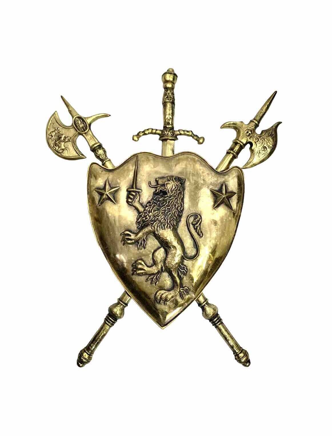 Coat of Arms Royal Lion Large 31” Brass plaque Crest Shield Vintage Office Decor