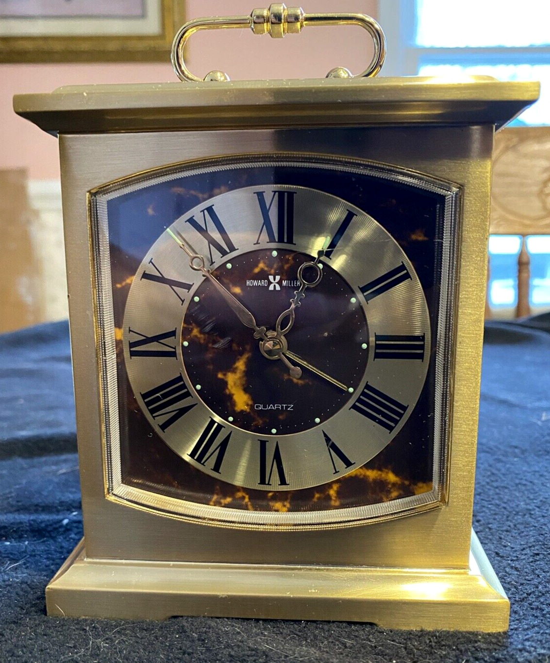 Vintage Howard Miller Quartz Brass Carriage Clock Mantle Desk Alarm 4RE603 Japan