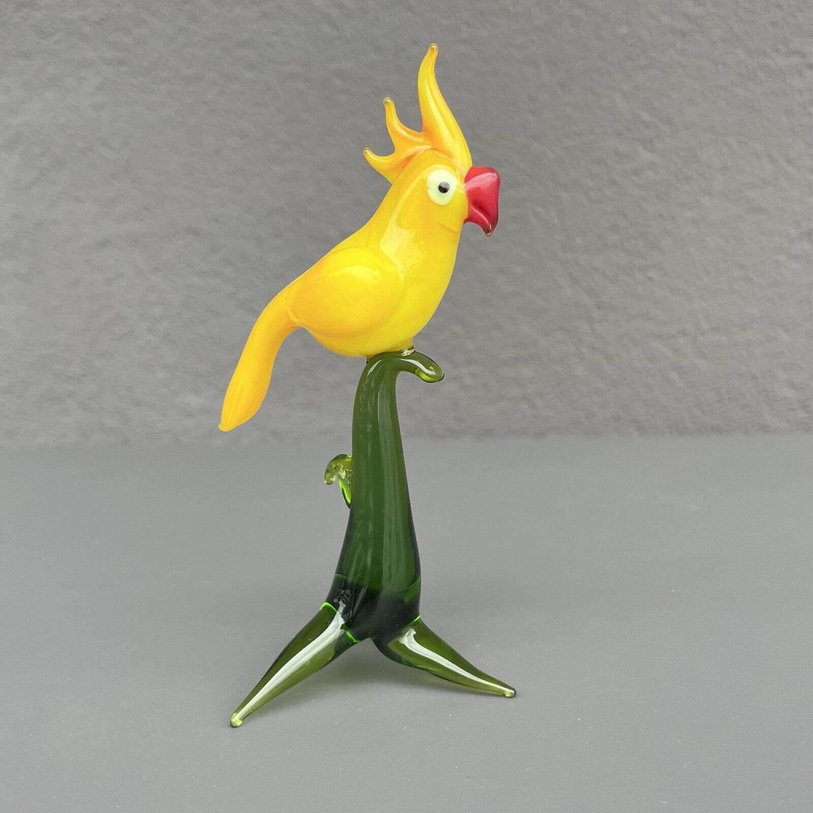 5.2” Glass Parrot Figurine - Yellow Glass Parrot Sculpture - Collectible Birds