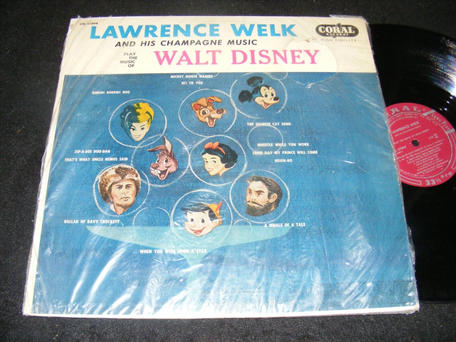 Scarce WALT DISNEY Music LP Coral LAWRENCE WELK with Champagne Glass Cover