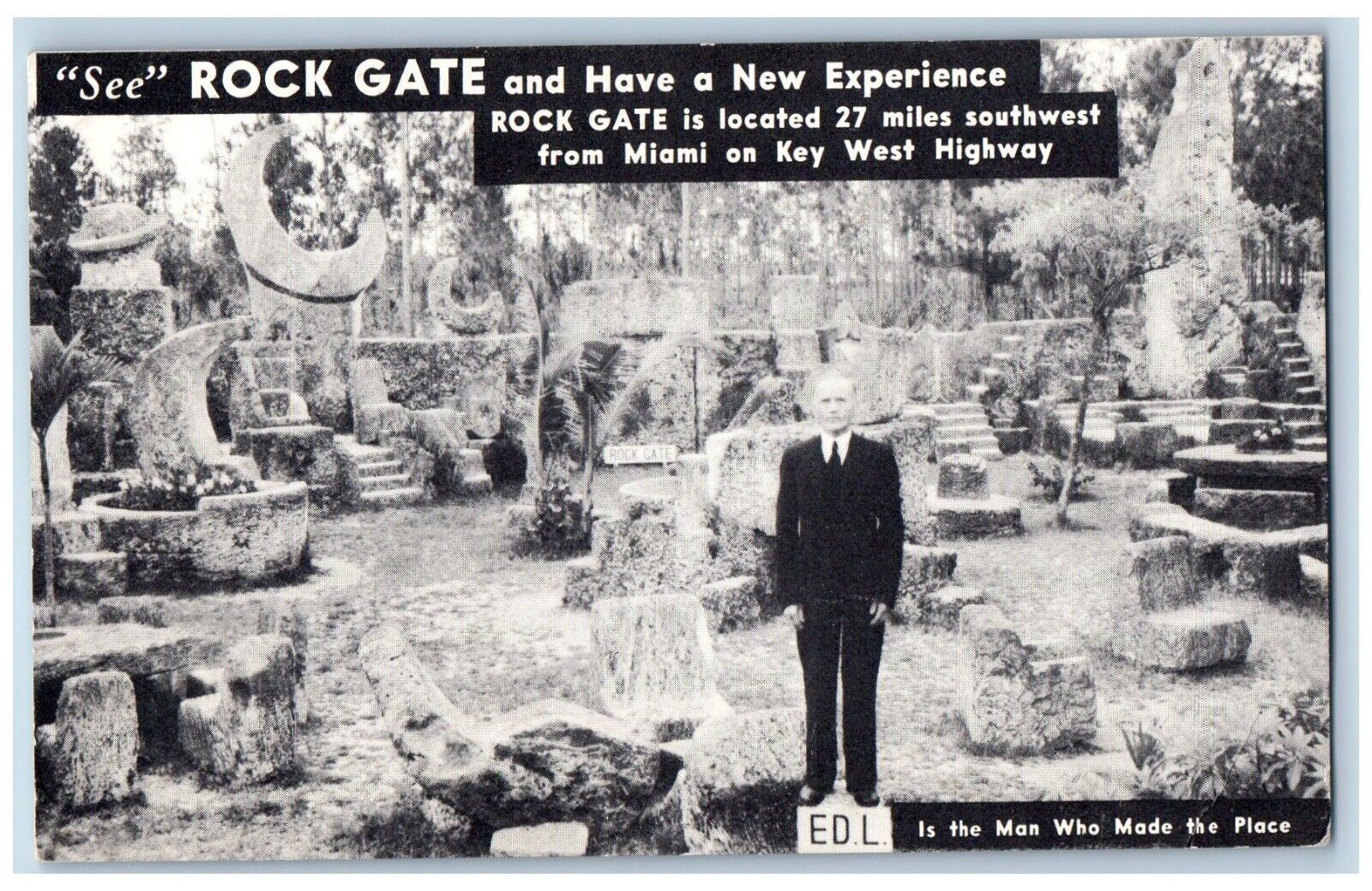 Miami Florida FL Postcard Rock Gate ED L The Man Who Made The Place Vintage