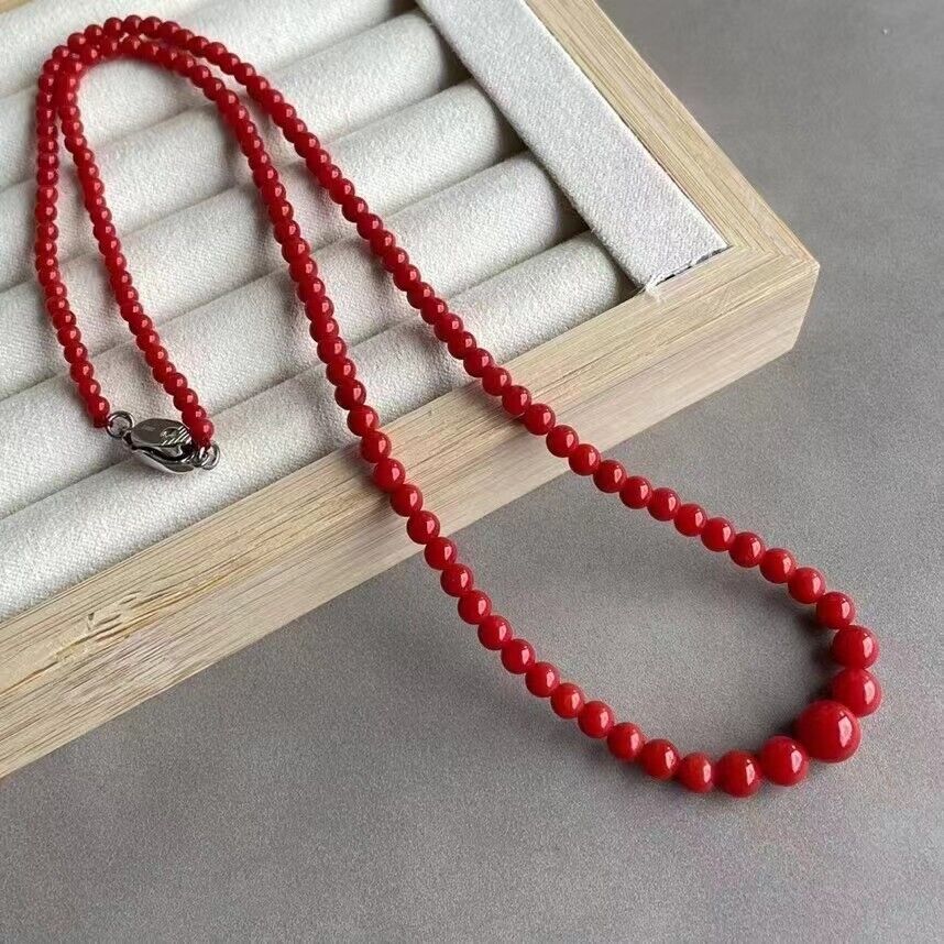 Beautiful Red Coral Round Gradual Beads Necklace Certificate