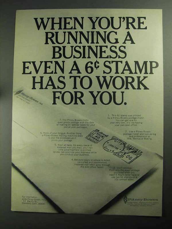 1968 Pitney-Bowes Postage Meter Ad - Running Business