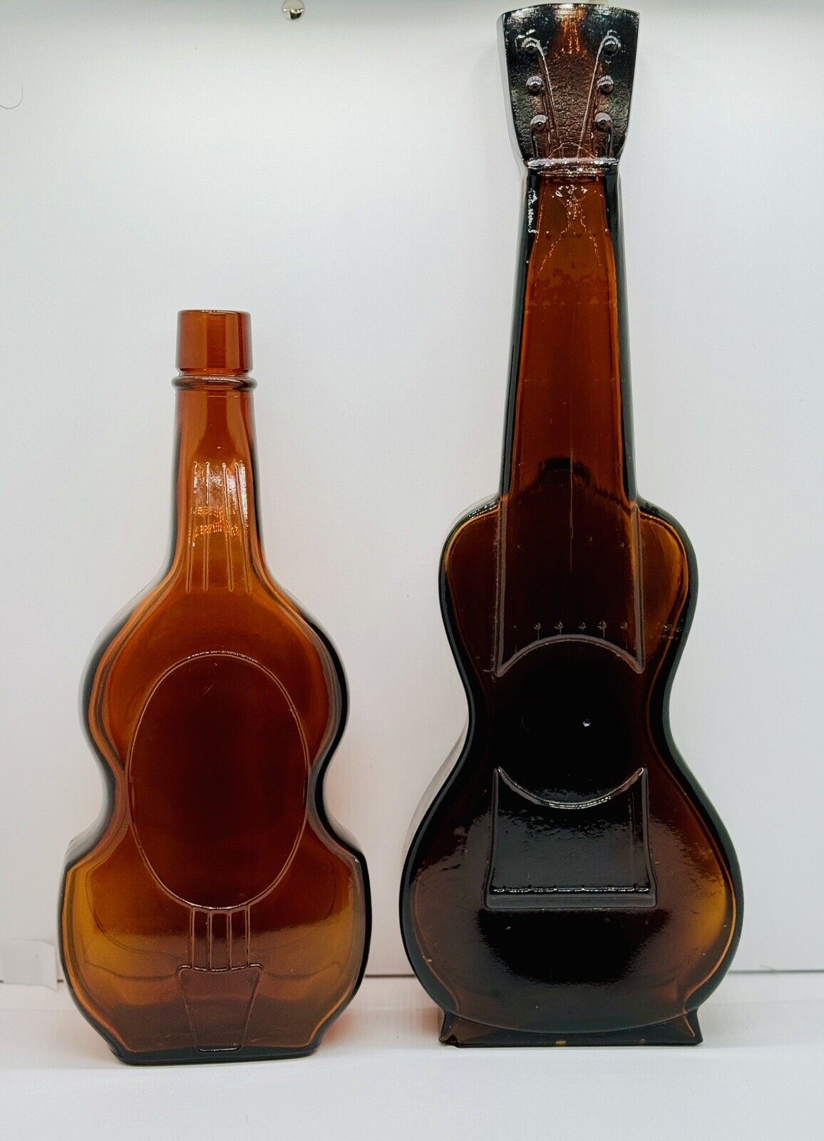 Antique Prohibition Era Guitar & Violin Liquor Amber Glass Bottles