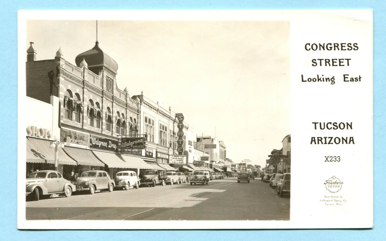 1940s TUCSON AZ RPPC Congress Street w/ Drug Store & Signs FRASHER REAL PHOTO