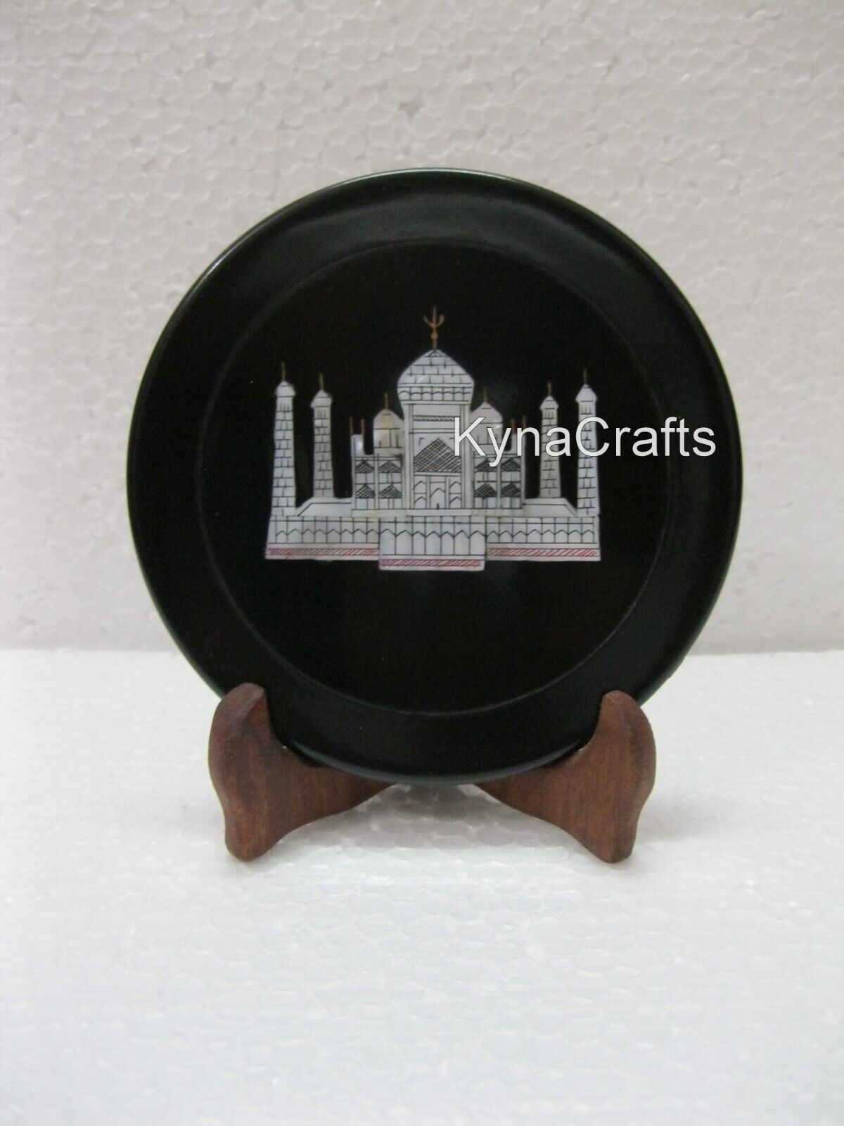 5 Inches Black Marble Decorative Plate Symbol of Love Inlay Work Corporate Plate