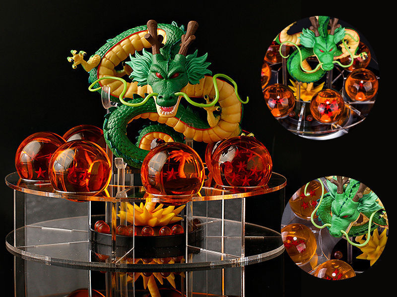 7pcs Dragon Ball Z Set Green Dragon and Dragon Balls Shenron Action Figure Stand