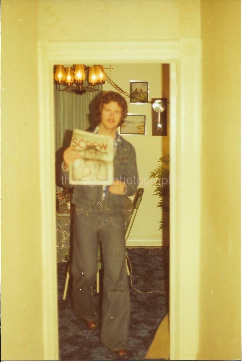 A Young Guy In Denim Holding A Screw Magazine FOUND COLOR PHOTOGRAPH  911 14 ZZ