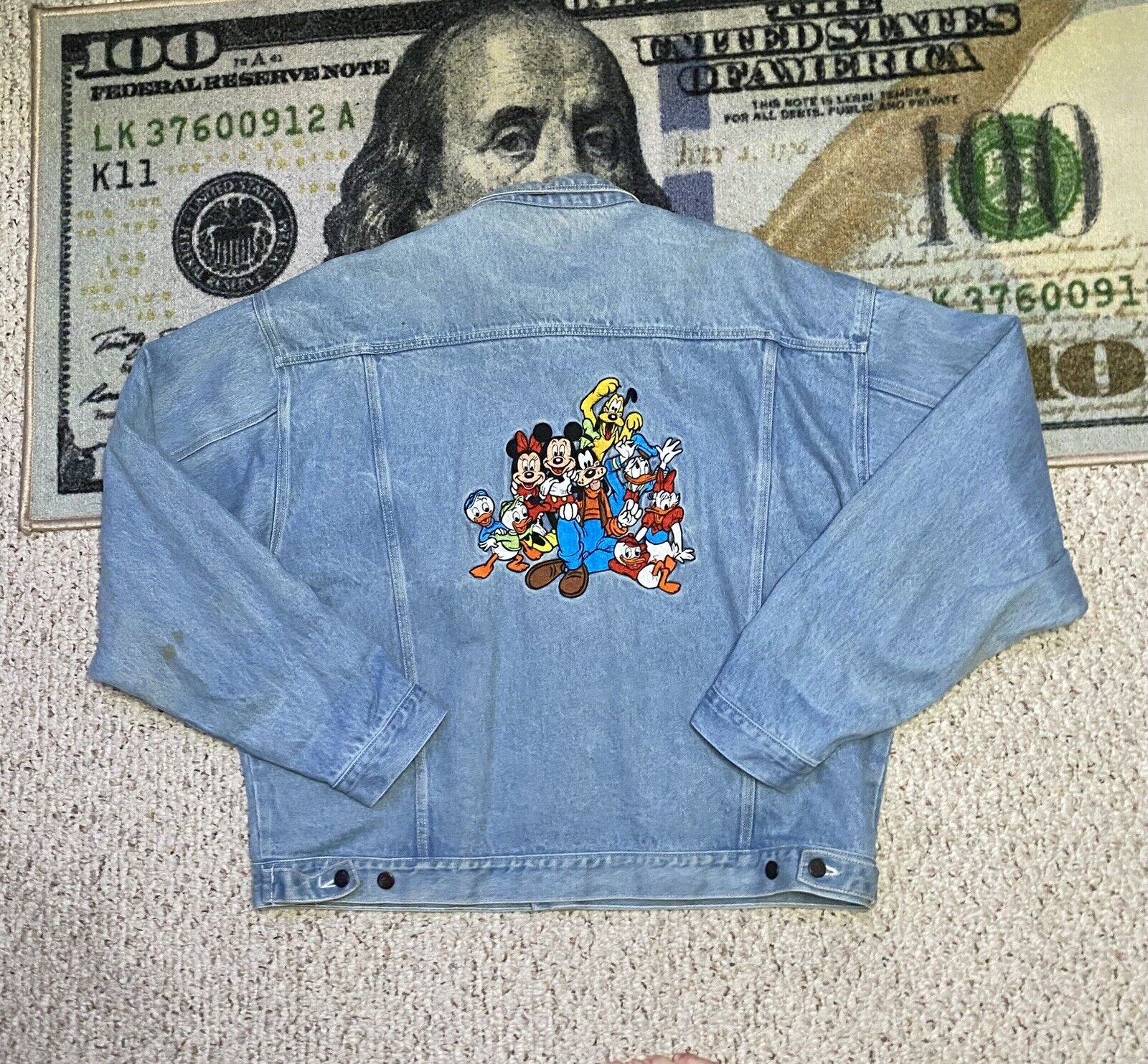 Vintage 90s Disney Store Jean Denim Jacket Men's 2XL - Mickey Minnie Goofy Pluto