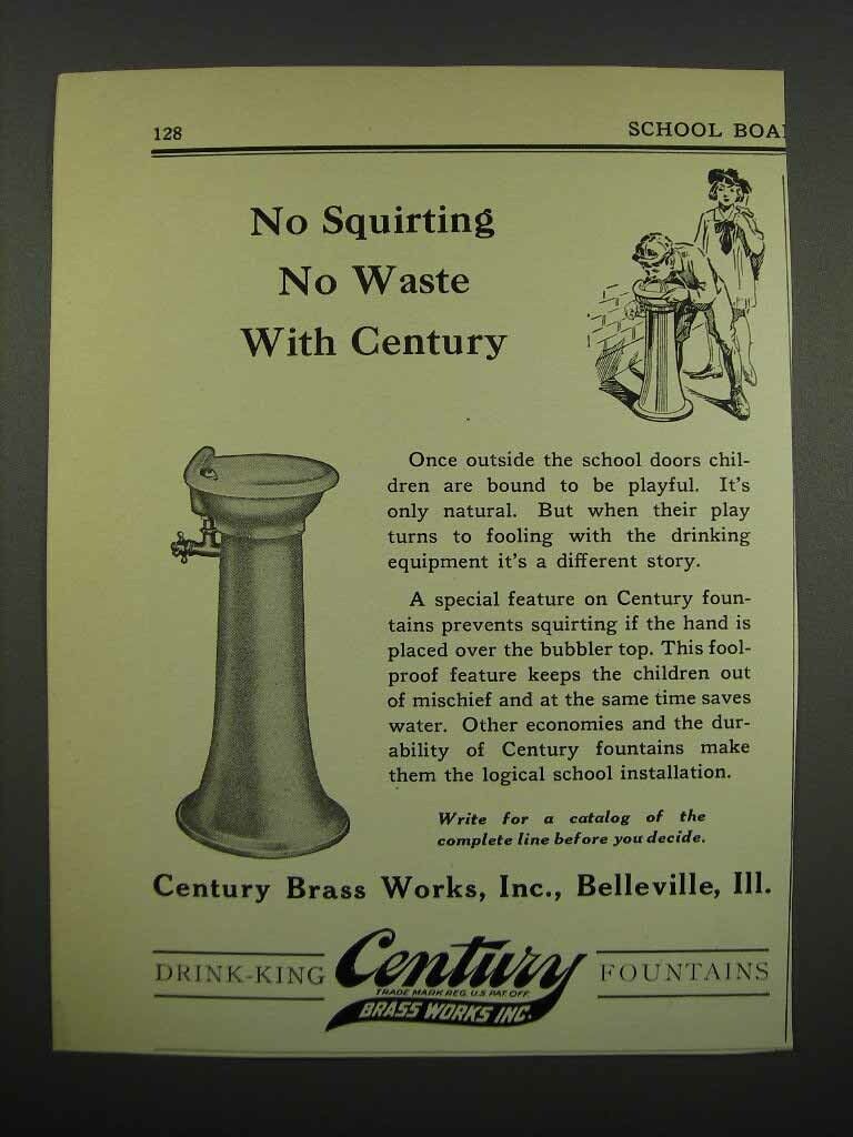 1929 Century Brass Works Water Fountain Ad - No Waste