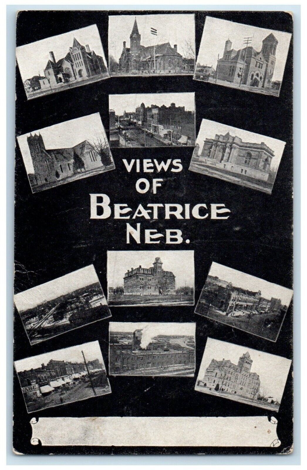 c1905 Tourist Spot Churches Views Beatrice Multi-View Nebraska Vintage Postcard