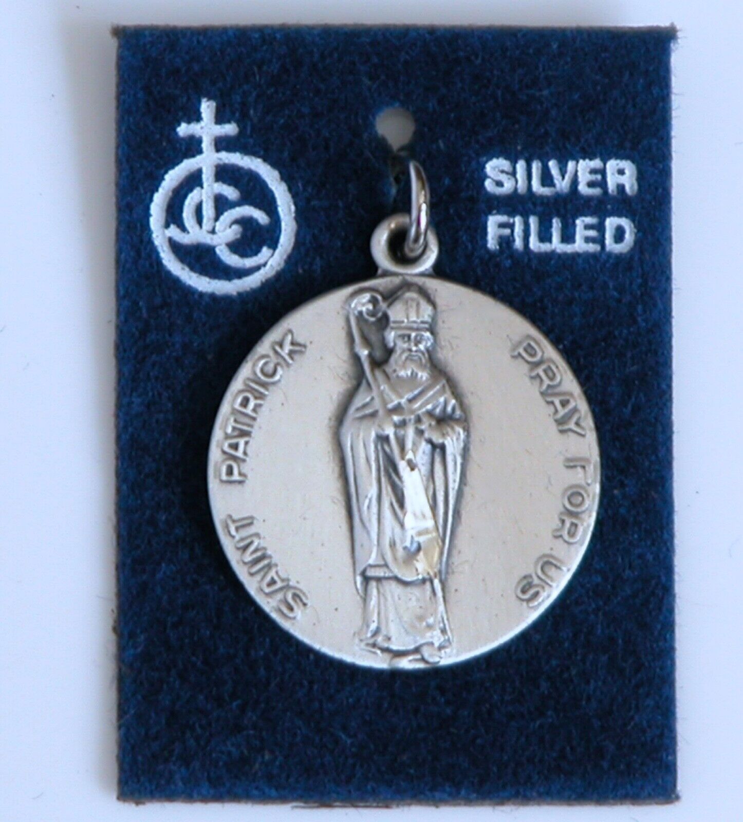 Vintage Catholic St Patrick Pray For Us Silver Filled Medal