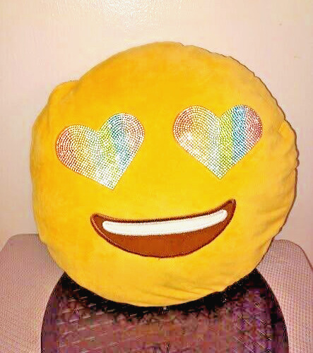 SMILEY emoji Pillow w diamond HEART Eyes