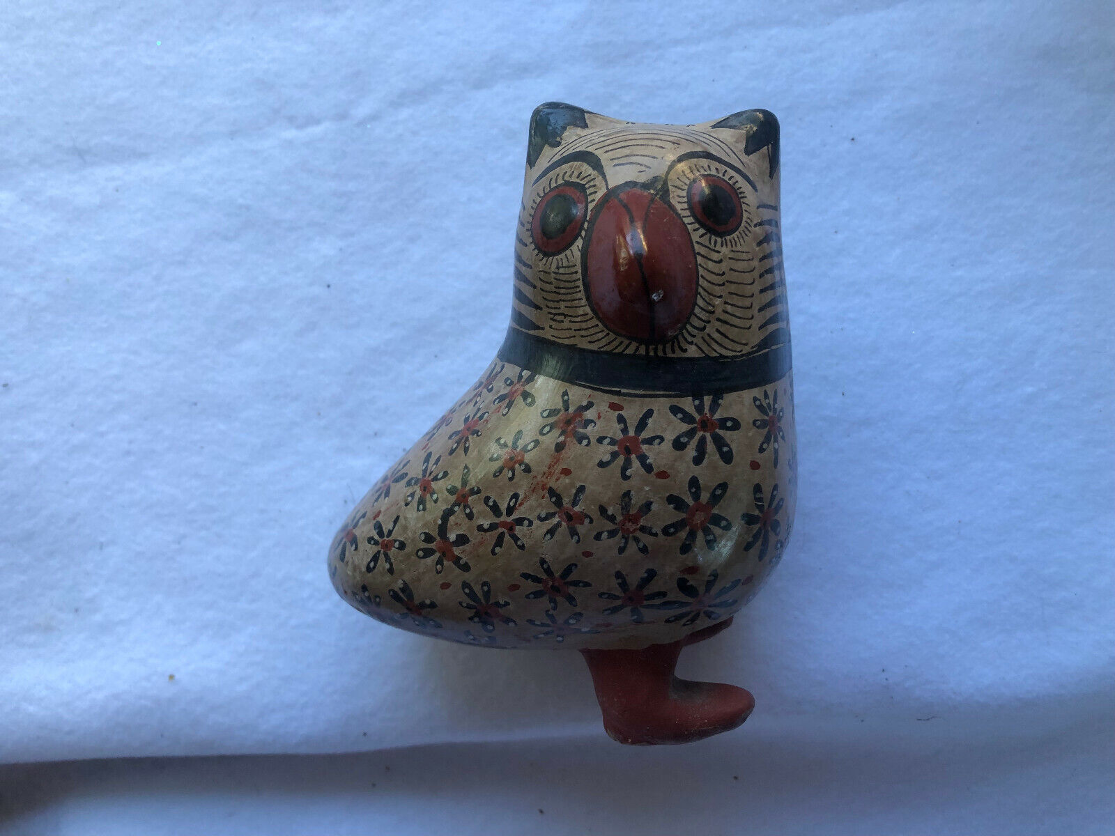 Vintage Mexico Tonala Pottery Bird Figurine Hand Painted and Signed 