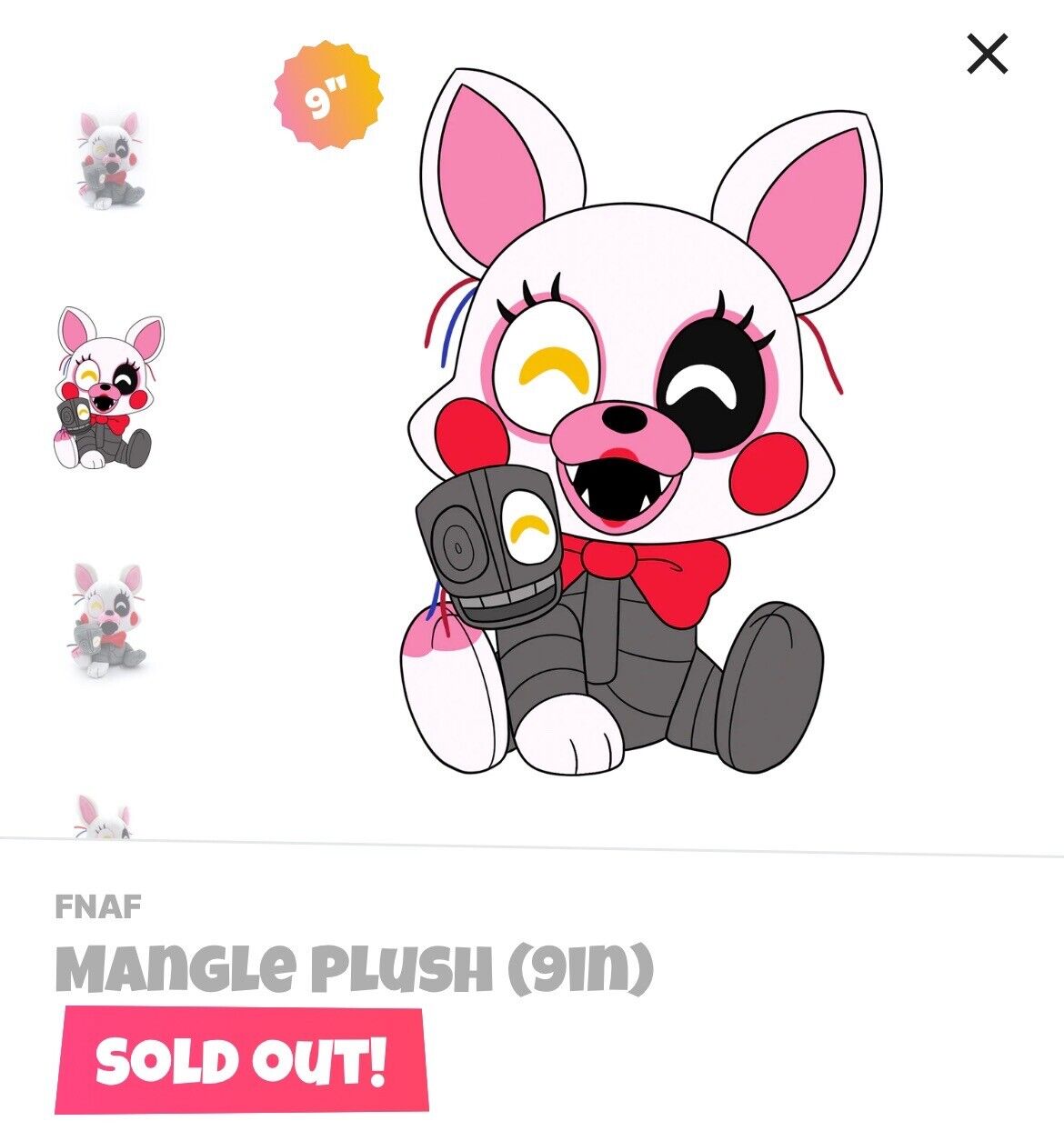 Youtooz * FNAF Mangle 9” Plush * Five Nights At Freddy's *NEW* Sold Out *In Hand