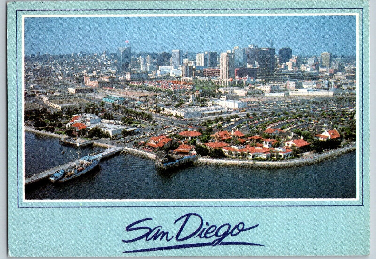San Diego, California - Aerial View shows Waterfront - Vintage Postcard 4x6