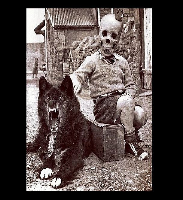Vintage Freak Child Midget Wolf  PHOTO Creepy Dog, Scary Man, Weird Circus Clown