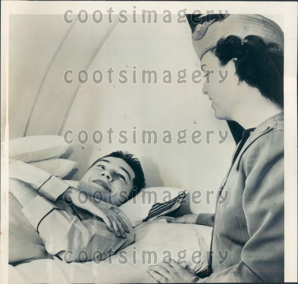 1950 Airline Hostess Winona Powell Tends to Athlete w Spinal Injury Press Photo