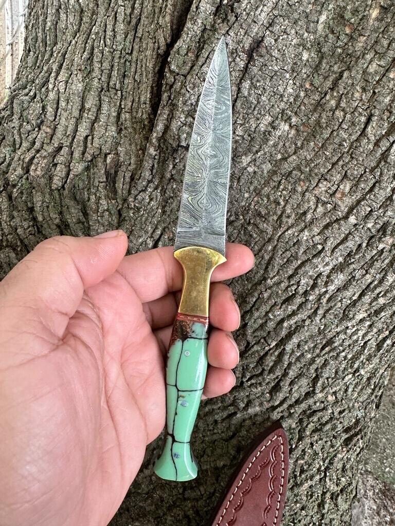 Handmade Double-Edged Damascus steel Dagger boot Knife full tang Hunting Camping