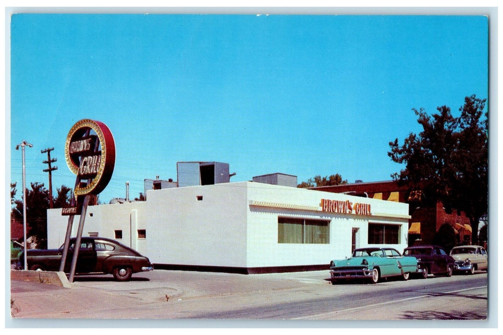 c1960's Brown's Grill Roadside The House Of Cleanliness Wichita KS Cars Postcard