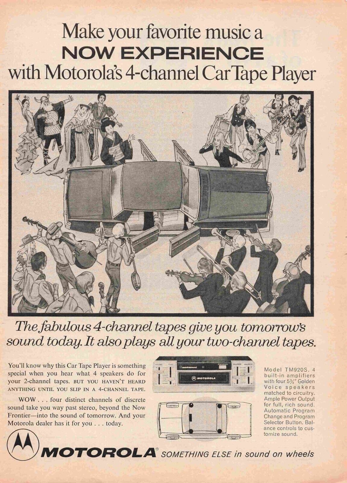 Motorola 4 Channel Car Tape Player Ad 1970\'S Print Advertisement