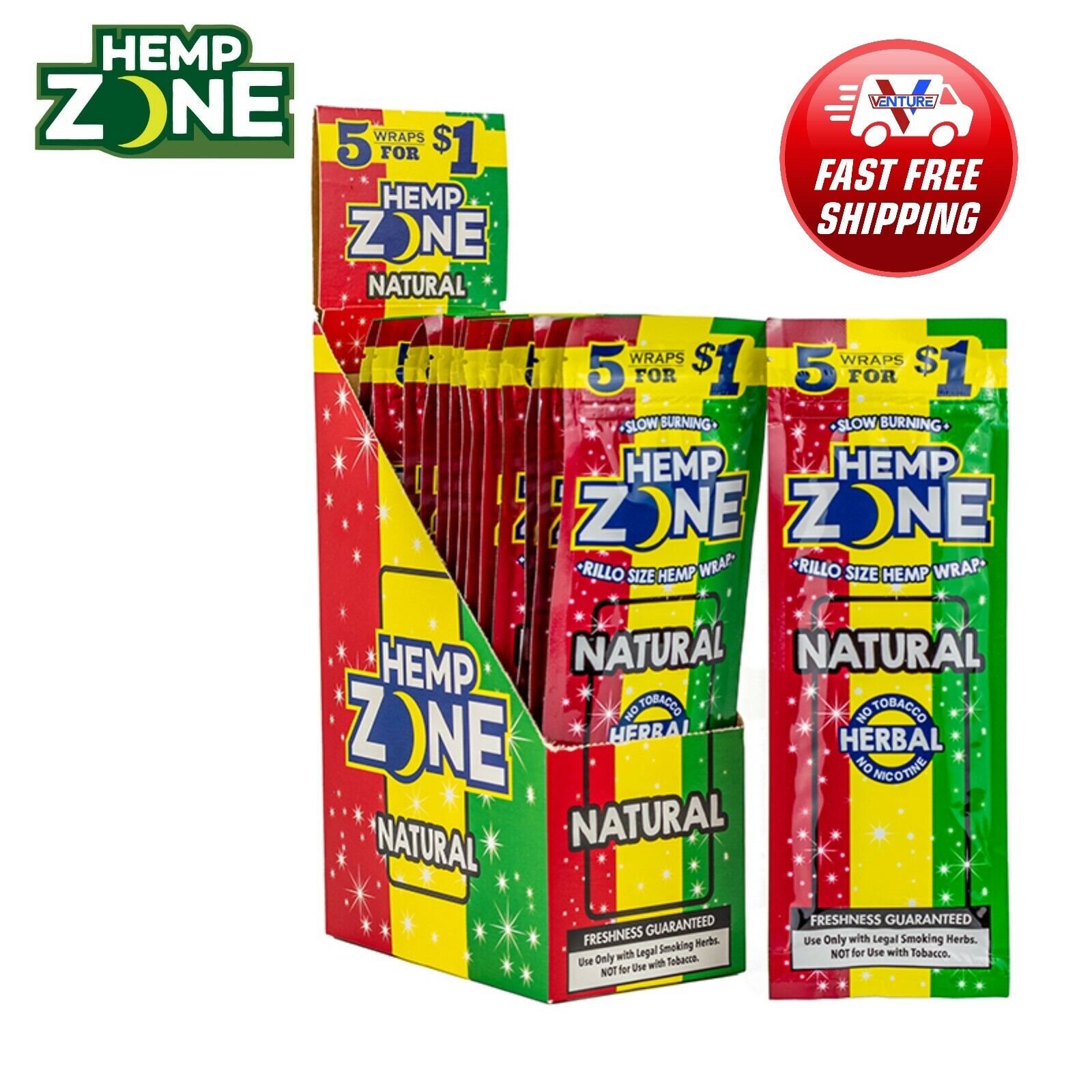 H. Zone Organic Herbal Wrap NATURAL Full Box 15/5CT - 75 Wraps Total 
