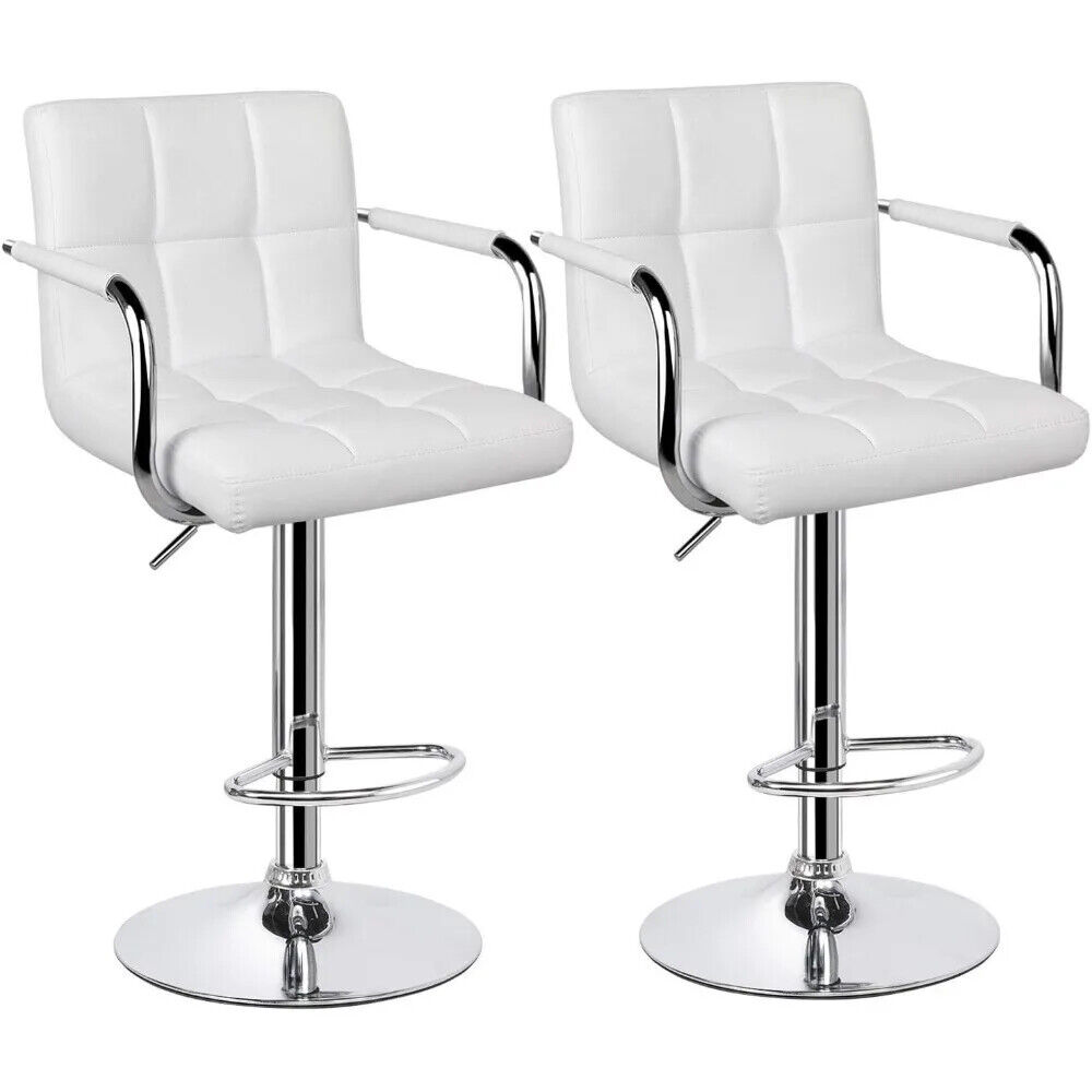 Tall Bar Stools Set of 2 Modern Square PU Leather Adjustable BarStools Counter