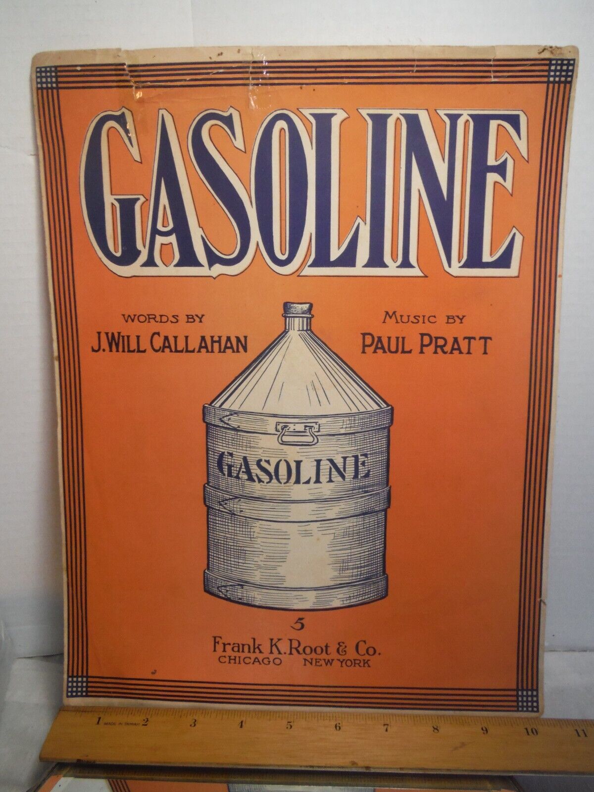 1913 AUTOMOBILE / TRANSPORTATION SHEET MUSIC GASOLINE by RAGTIME COMP PAUL PRATT