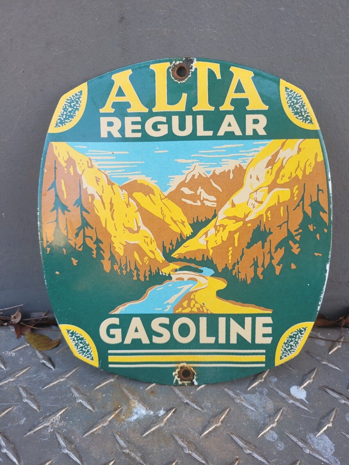 VINTAGE ALTA GASOLINE PORCELAIN SIGN REGULAR FUEL GAS STATION SERVICE PLAQUE