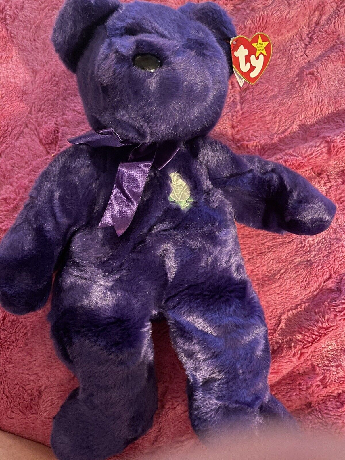 Rare. 14” Princess Diana Purple Bear. 1998  Ty Beanie Possible Flaw