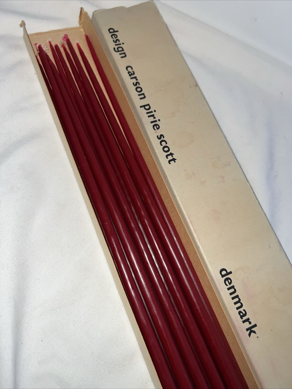 11 Box Set Vintage Design Carson Pirie Scott Denmark Red Tiny Tapers 15” - 1/4”