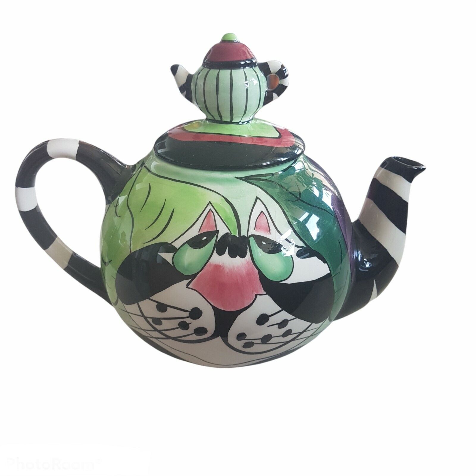 Swak Lynda Corneille Tea Pot Signed Collectable Clancey Cat Whimsical Ceramic