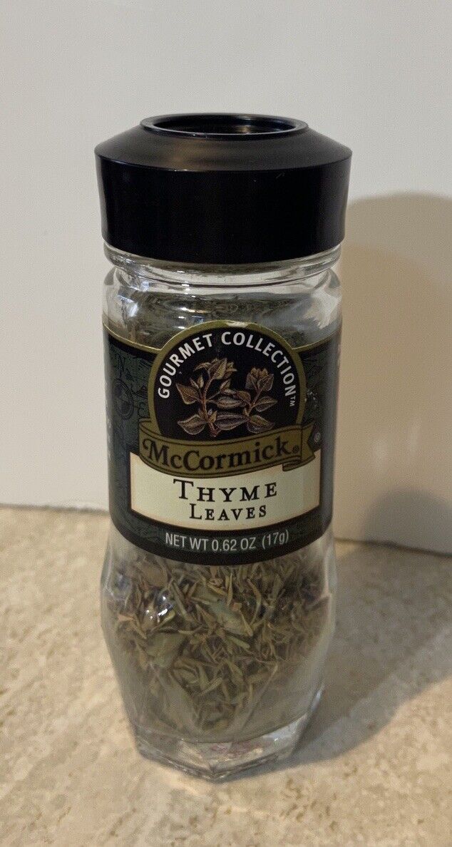 THYME LEAVES Vintage McCormick Spice Jar Spice Bottle Black Lid