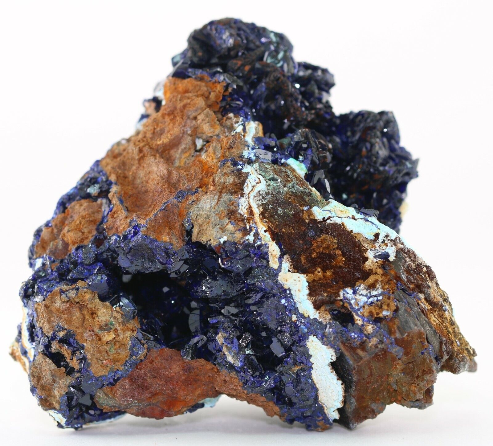 Sparkling Azurite on Chrysocolla Multiple crystals Sepon Mine Laos COA 3797