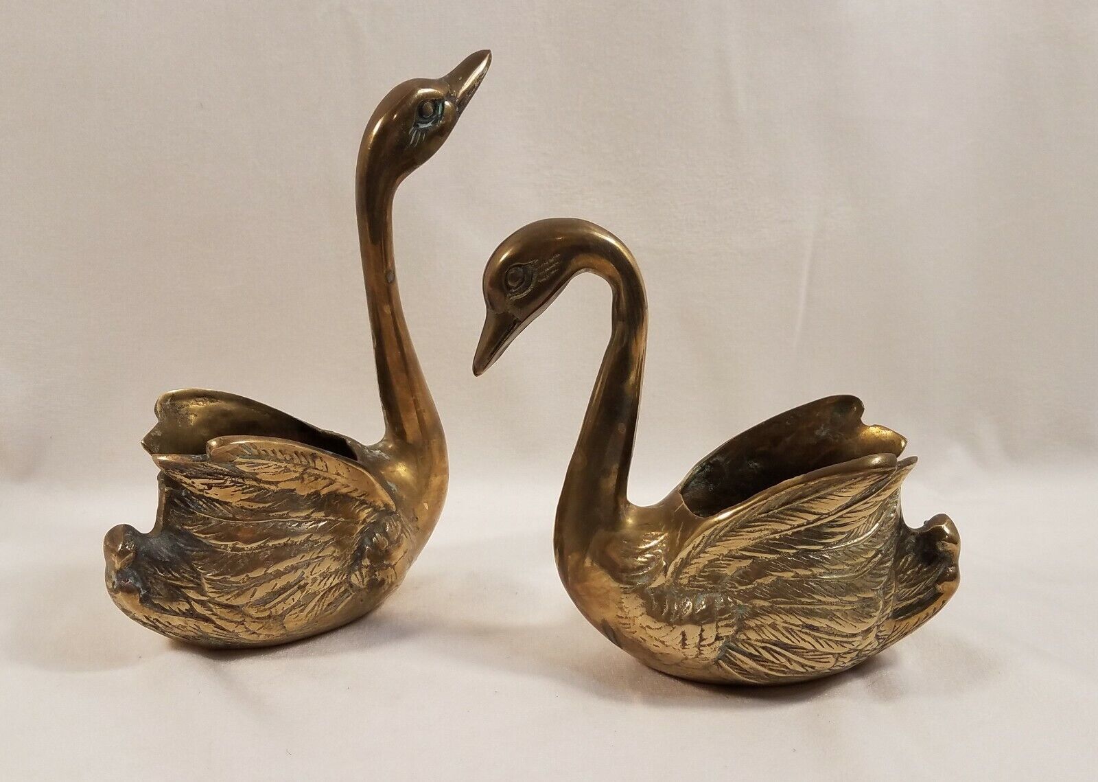 Brass Solid Swan Planter Vase Figurines Heavy Set Pair, 5