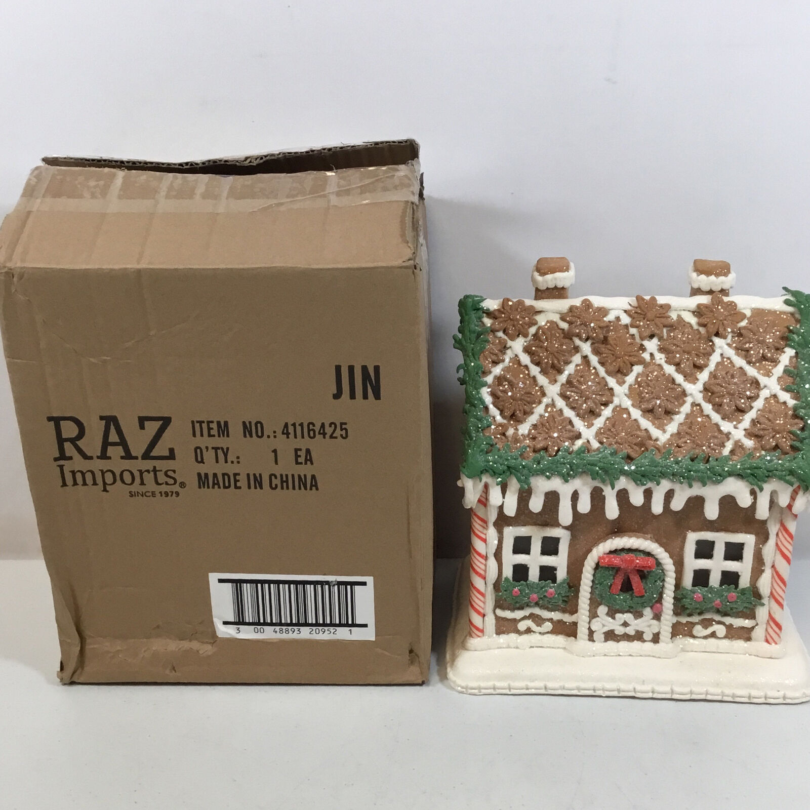 Raz Imports Brown White 8.5 Inch Lighted Gingerbread House 4116425