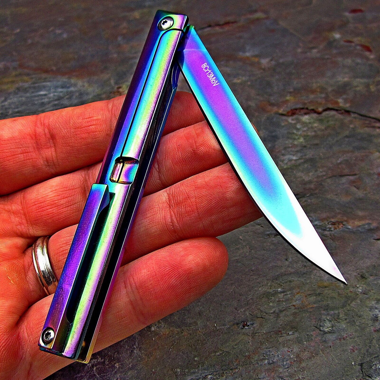 VORTEK CAVALIER Rainbow Small Slim Executive EDC Folding Flipper Pocket Knife