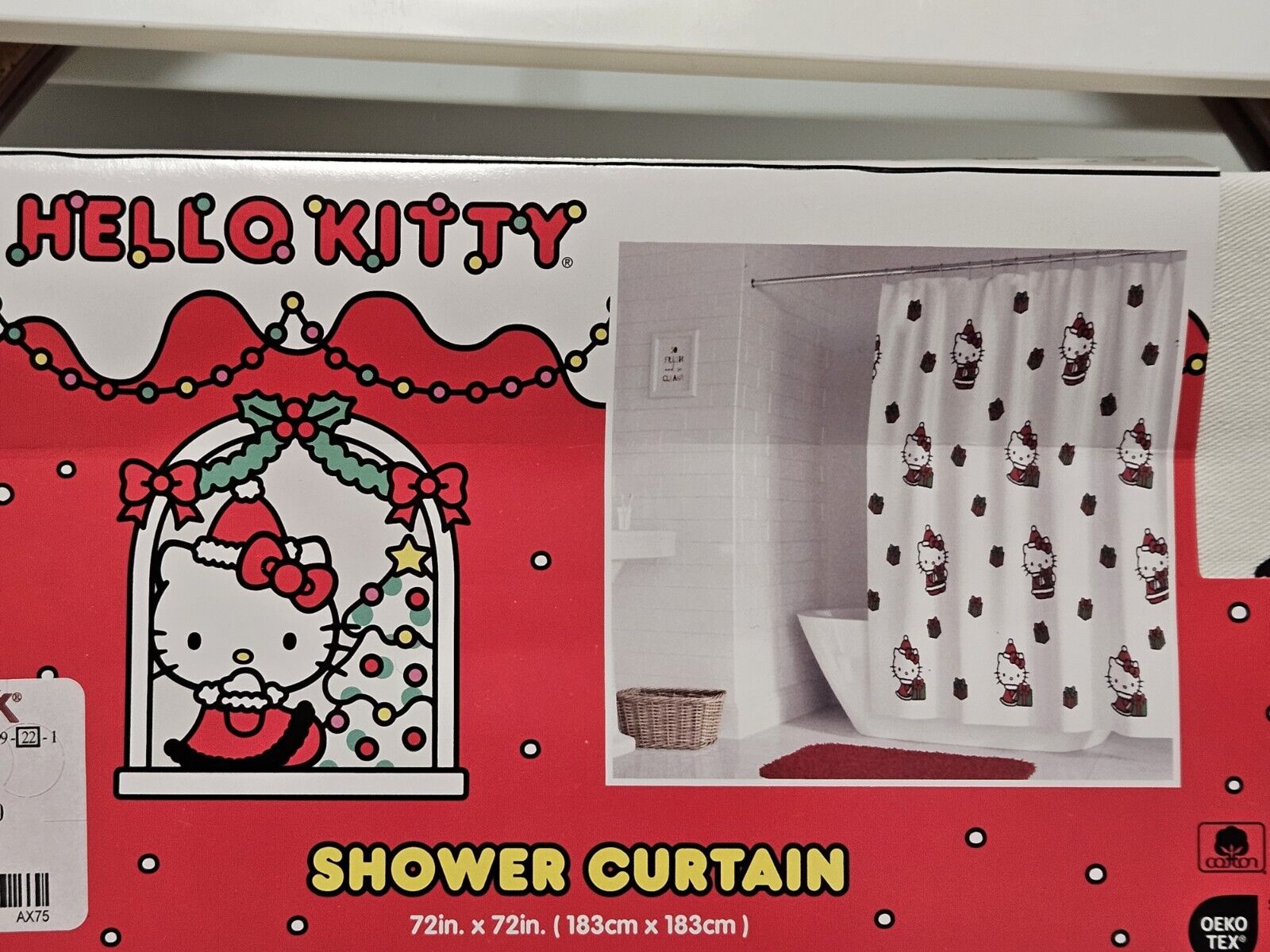 BRAND NEW Hello Kitty In Santa Hat Christmas Shower Curtain FAST SHIPPING 