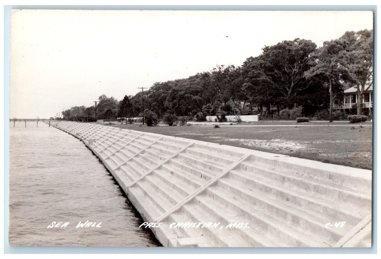 c1940's Sea Wall Pass Christian Mississippi MS RPPC Unposted Photo Postcard