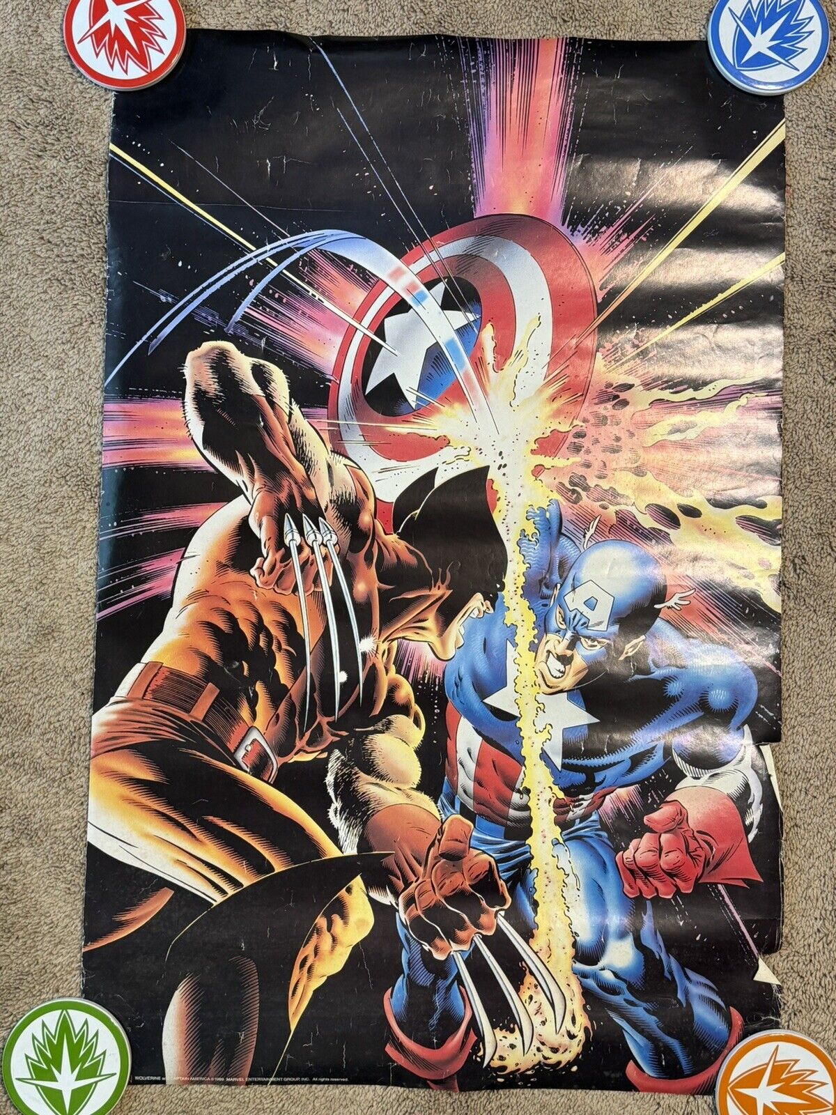 1989 Marvel Press Wolverine & Captain America 22 X 34 Poster Zimelman Made USA