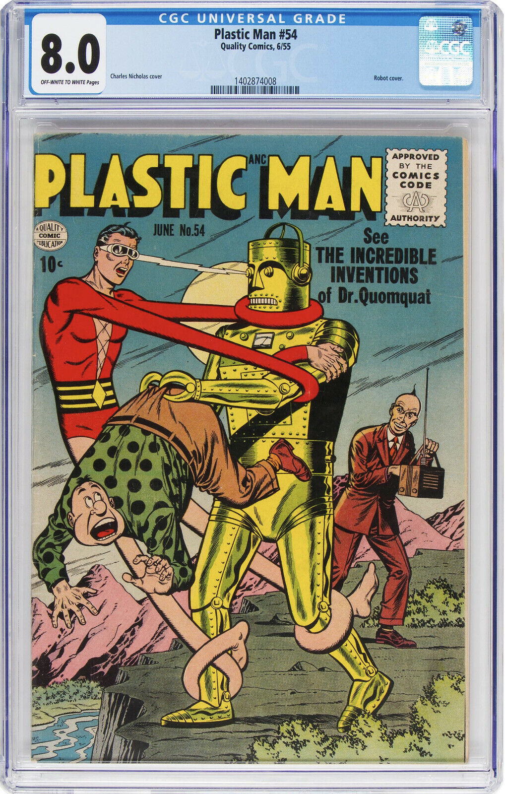 PLASTIC MAN #54 CGC 8.0 - FANTASTIC ROBOT COVER - RARE 1955 GOLDEN AGE