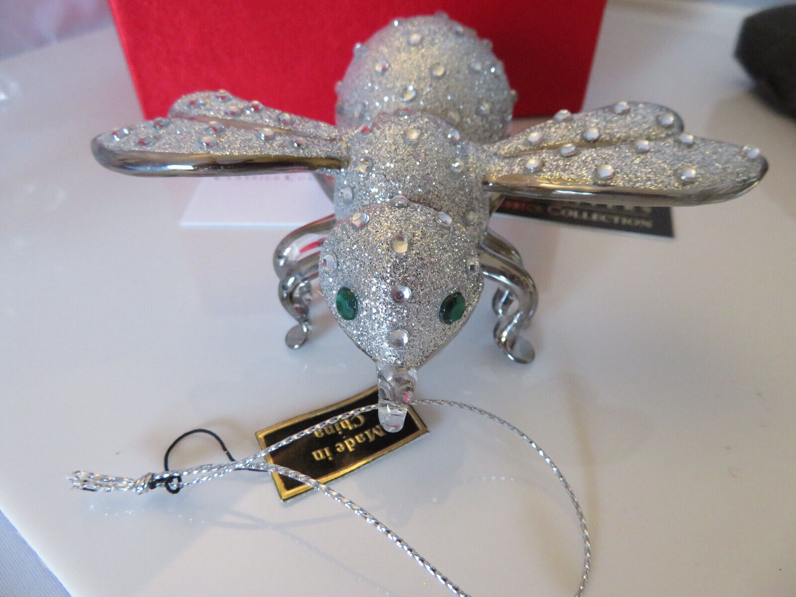 Joan Rivers Silver Blown Glass Bee Ornament 4 Inches Brand New In Original Box