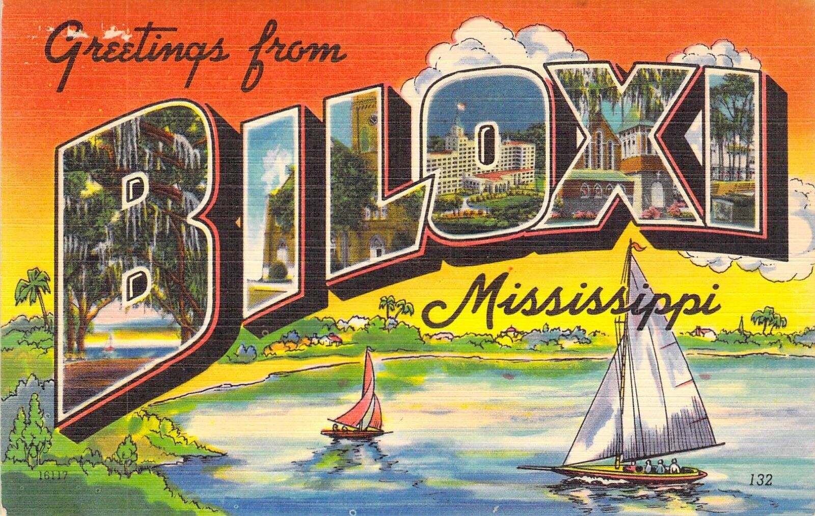 MS BIloxi Greetings from #132 Colourpicture Large Letter LLL postcard D7