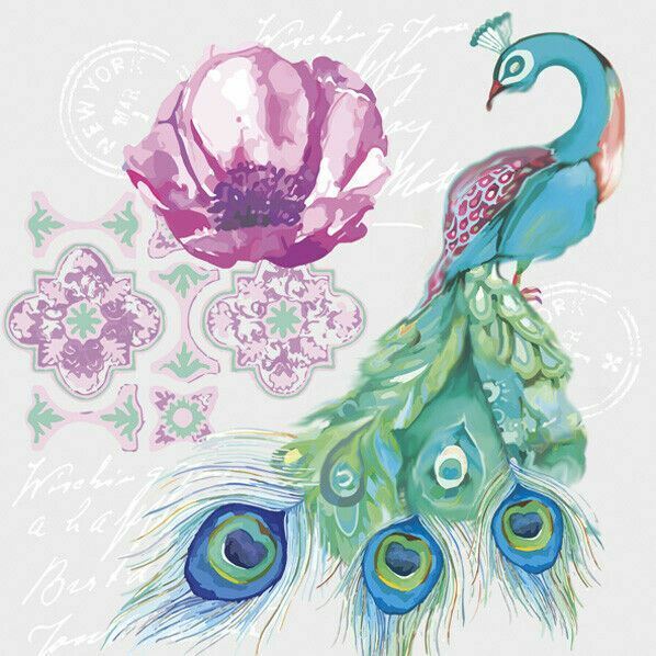 Two Individual Paper Luncheon Decoupage Napkins Peacock Bird Animal Vintage Card