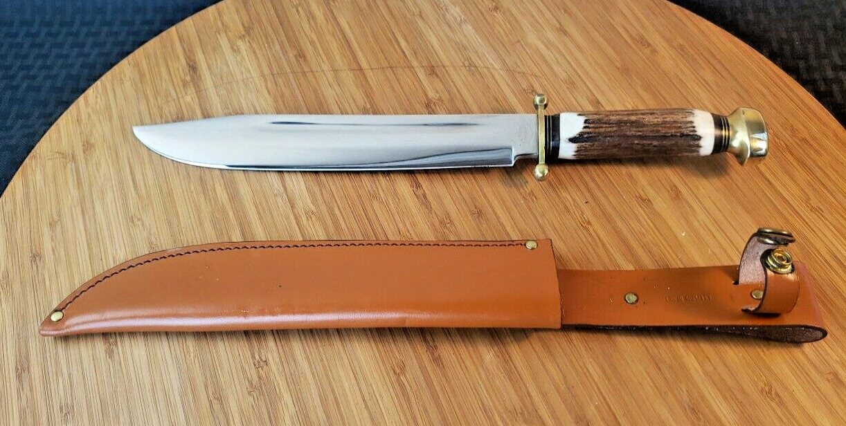 Vintage AG Russell Large Stag Handle Bowie Knife Made in Solingen Germany