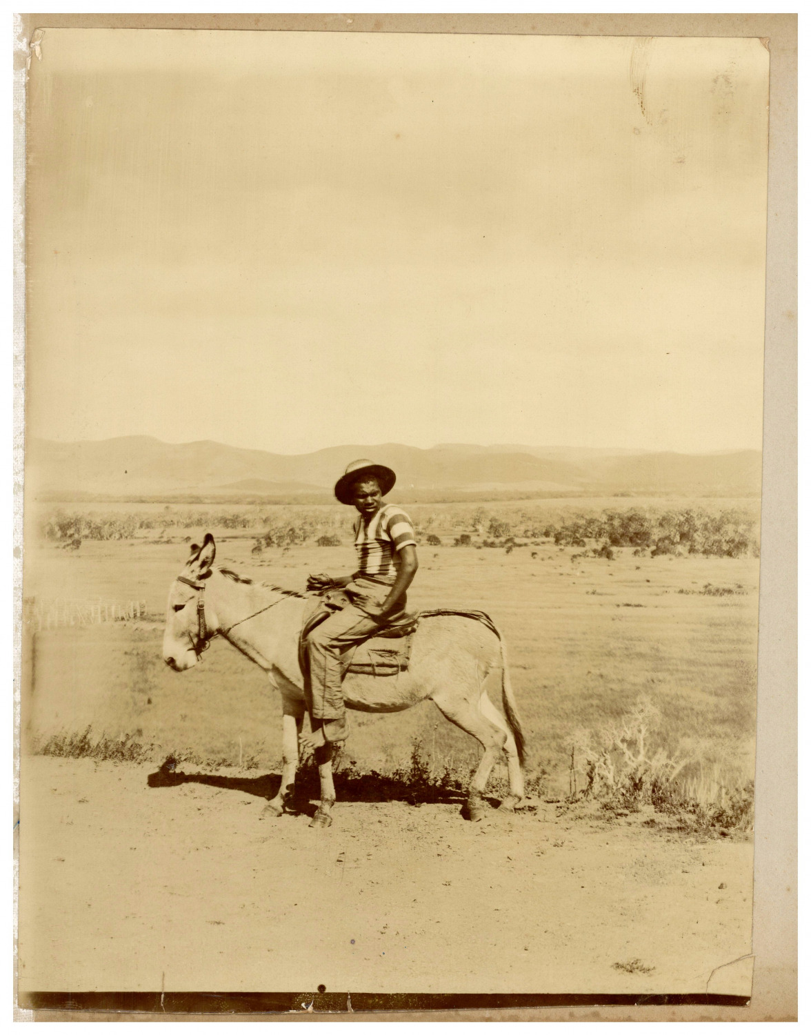 Boy on mule, to identify vintage print, citrate print run 23.5x18.5 approx. 