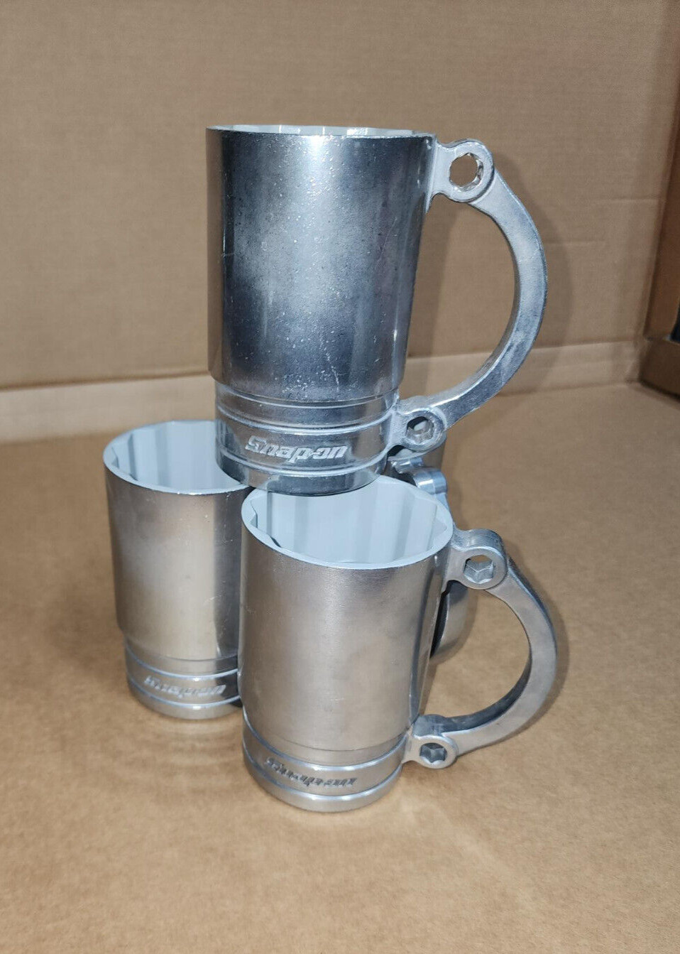 SNAP-ON Cast Aluminum Flankard 5/8 SF201 Socket Wrench Handle Mug Stein 4pc