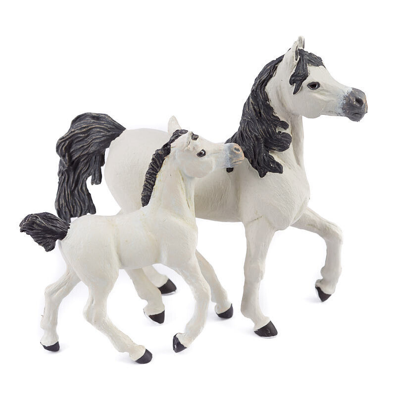 Set of 6 Papo Miniature Realistic White Arab Horses and Foals