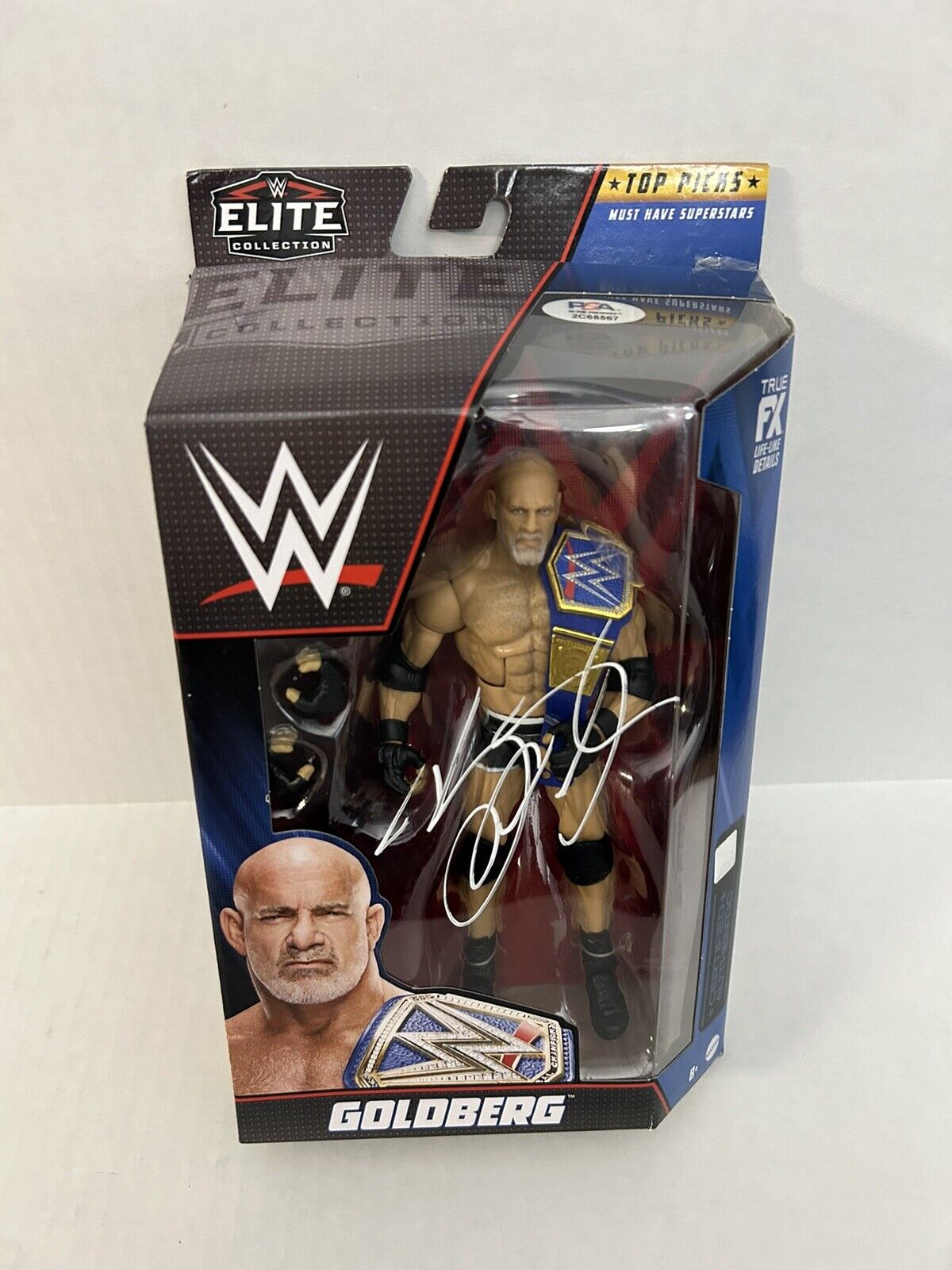 GOLDBERG Signed WWE Elite Collection Blue Belt Mattel Figure PSA/DNA